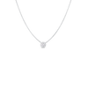 The TINY TREASURES SINGLE DIAMOND BEZEL NECKLACE by Roberto Coin features a single round diamond in a minimalist bezel setting, shown against a plain white background.