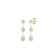 The TINY TREASURES THREE BEZEL DANGLE EARRINGS by Roberto Coin are 18K gold drop earrings with three vertically arranged, bezel-set clear gemstones—timeless jewelry for any occasion, shown on a white background.