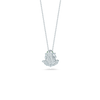 The TINY TREASURES DIAMOND AND TSAVORITE FROG NECKLACE by Roberto Coin showcases a frog-shaped 18K white gold pendant with diamond accents and tsavorite gemstone eyes, elegantly displayed against a plain white background.