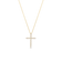 The TINY TREASURES SMALL DIAMOND CROSS NECKLACE by Roberto Coin features an 18K gold chain and a diamond-encrusted cross pendant, beautifully displayed on a white background—a dazzling, delicate piece.