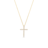 The TINY TREASURES SMALL DIAMOND CROSS NECKLACE by Roberto Coin features an 18K gold chain and a diamond-encrusted cross pendant, beautifully displayed on a white background—a dazzling, delicate piece.