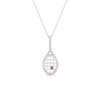 The TINY TREASURES DIAMOND TENNIS RACKET NECKLACE by Roberto Coin features 18K gold, sparkling diamonds, and a single pink gemstone at the center of its unique tennis racket pendant.