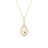 The TINY TREASURES DIAMOND TENNIS RACKET NECKLACE by Roberto Coin features an 18K gold chain with a diamond-studded tennis racket pendant and a pink gemstone centerpiece for a luxurious touch.