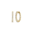 THE PERFECT DIAMOND HOOP® SMALL INSIDE OUTSIDE EARRINGS by Roberto Coin: 18K gold earrings encrusted with round white diamonds in an inside-outside hoop design, shown front and side on a plain white background.