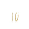 THE PERFECT DIAMOND HOOP® SMALL INSIDE OUTSIDE OPEN EARRINGS by Roberto Coin: 18K gold hoops with a continuous row of sparkling diamonds, shown from the side and front on a white background—the ideal diamond earring for any occasion.
