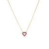 The Roberto Coin TINY TREASURES REVERSIBLE HEART NECKLACE features a delicate gold chain and a small open heart pendant with pink gemstones, centered against a plain white background.