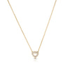 The TINY TREASURES REVERSIBLE HEART NECKLACE by Roberto Coin features a delicate gold chain with a small, open heart-shaped pendant adorned with sparkling white gemstones.