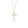 The TINY TREASURE DIAMOND CROSS NECKLACE by Roberto Coin features a delicate 18K gold cross pendant set with sparkling round diamonds, shown against a white background.