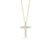 The TINY TREASURE DIAMOND CROSS NECKLACE by Roberto Coin, crafted in 18K gold with a cross pendant adorned with sparkling round diamonds, is elegantly showcased on a plain white background.