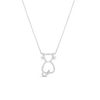 The TINY TREASURES DIAMOND CAT NECKLACE by Roberto Coin features an 18K white gold cat outline accented with sparkling diamonds, detailed whiskers, and a delicate design for a charming look.