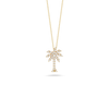 The Roberto Coin TINY TREASURES LARGE DIAMOND PALM TREE NECKLACE is an 18K gold piece featuring a sparkling diamond palm tree pendant, shown on a plain white background.