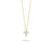 The Roberto Coin TINY TREASURES MINI DIAMOND CROSS NECKLACE features a delicate 18K gold chain with a petite, diamond-studded cross pendant—an elegant, timeless piece displayed against a white background.