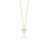 The Roberto Coin TINY TREASURES MINI DIAMOND CROSS NECKLACE features a delicate 18K gold chain with a petite, diamond-studded cross pendant—an elegant, timeless piece displayed against a white background.