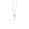 The Roberto Coin TINY TREASURES SMALL DIAMOND PALM TREE NECKLACE is a delicate 18K gold piece with a diamond-encrusted palm tree pendant, beautifully showcased against a white background.