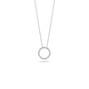 The Roberto Coin TINY TREASURES SMALL DIAMOND CIRCLE NECKLACE features a minimalist diamond-encrusted circular pendant, beautifully displayed against a plain white background.