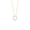 The Roberto Coin TINY TREASURES SMALL DIAMOND CIRCLE NECKLACE is a delicate 18K gold piece with a sparkling diamond pendant, shown elegantly against a plain white background.
