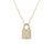 The Roberto Coin TINY TREASURES PAVE DIAMOND LOCK NECKLACE features a padlock-shaped pendant with pavé diamonds in 18K gold, suspended from a delicate gold chain and shown against a white background.