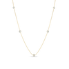 The Roberto Coin DIAMONDS BY THE INCH FIVE STATION NECKLACE features five evenly spaced round diamond accents set in delicate 18K gold, finished with a lobster clasp and shown on a white background.