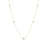 Yellow gold necklace with five small round diamond stations on a white background