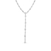 White gold diamond station lariat necklace on a white background