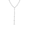 White gold diamond station lariat necklace on a white background