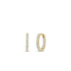 THE PERFECT DIAMOND HOOP® PETITE INSIDE OUTSIDE EARRINGS by Roberto Coin feature petite 18K gold hoops lined with sparkling white diamonds, displayed from the front and side on a plain white background.