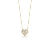 The Roberto Coin TINY TREASURES DIAMOND PUFFED HEART NECKLACE is an elegant 18K gold piece with a diamond-encrusted puffed heart pendant, beautifully displayed against a white background.