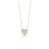 The Roberto Coin TINY TREASURES DIAMOND PUFFED HEART NECKLACE is an elegant 18K gold piece with a diamond-encrusted puffed heart pendant, beautifully displayed against a white background.