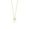 The Roberto Coin TINY TREASURES DIAMOND STAR OF DAVID NECKLACE is an 18K gold piece featuring a delicate pendant with sparkling diamonds, beautifully displayed on a white background.