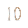 The Roberto Coin THE PERFECT DIAMOND HOOP® Small Inside Outside Earrings, crafted in 18K gold and set with sparkling diamonds, are displayed from the front and side against a white background.