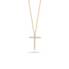 The Roberto Coin TINY TREASURES DIAMOND SLIVER CROSS NECKLACE is an 18K gold minimalist necklace featuring a diamond-accented cross pendant, shown on a plain white background.