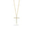 The Roberto Coin TINY TREASURES DIAMOND SLIVER CROSS NECKLACE is an 18K gold minimalist necklace featuring a diamond-accented cross pendant, shown on a plain white background.