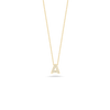 Gold chain necklace with small letter A pendant set with diamonds.