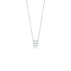 Silver chain necklace with small rectangular pendant featuring diamond accents arranged in horizontal rows.