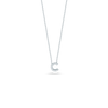 Silver chain necklace with small letter "C" pendant set with diamonds.