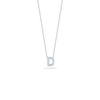 Silver chain necklace with letter D pendant encrusted with diamonds.