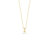 The Roberto Coin TINY TREASURES DIAMOND LOVE LETTER NECKLACE is an 18K gold piece with a petite, vertical rectangular diamond pendant, shown against a plain white background.