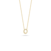 The TINY TREASURES DIAMOND LOVE LETTER NECKLACE by Roberto Coin is an 18K gold piece with a sparkling diamond-studded pendant, showcased against a plain white background.