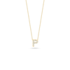 The Roberto Coin TINY TREASURES DIAMOND LOVE LETTER NECKLACE features an 18K gold delicate chain with a diamond-encrusted letter P pendant, displayed against a white background.