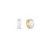 The DESIGNER GOLD SATIN FINISH DIAMOND REVERSIBLE HOOP EARRINGS by Roberto Coin feature a matte silver look with scattered round diamonds and an 18K gold interior.