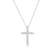 White gold diamond cross necklace on a white background