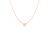 The Roberto Coin DIAMONDS BY THE INCH BEZEL SET SOLITAIRE NECKLACE features a delicate 18K gold chain with a single round bezel-set diamond pendant, perfect for minimalist jewelry lovers, shown on a plain white background.