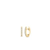 The CLASSIC DIAMOND XX SMALL HOOP EARRING by Roberto Coin features 18K gold and a row of white diamonds on each front-facing side, showcased against a plain white background for timeless elegance.