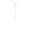 The Roberto Coin DIAMONDS BY THE INCH DANGLE BEZEL NECKLACE features a delicate Italian silver lariat design with two round bezel-set diamonds on a fine chain, beautifully displayed against a plain white background.
