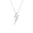 The TINY TREASURES DIAMOND LIGHTNING BOLT NECKLACE by Roberto Coin features an 18K white gold chain with a diamond-encrusted lightning bolt pendant, elegantly displayed on a white background.