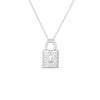 The TINY TREASURES DIAMOND LOCK NECKLACE by Roberto Coin showcases a padlock-shaped pendant accented with sparkling diamonds, suspended from a delicate chain against a white background.