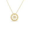 The TINY TREASURES DIAMOND COMPASS NECKLACE by Roberto Coin features a circular star-design pendant with a central diamond, crafted in 18K yellow gold on a delicate chain—perfect for lovers of elegant, refined jewelry.