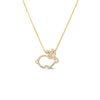 The Roberto Coin TINY TREASURES DIAMOND RABBIT OUTLINE NECKLACE is an 18K gold piece featuring a diamond rabbit pendant with a sparkling bow detail, adding an elegant touch to any look.