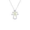 The Roberto Coin GOLD TINY TREASURES DIAMOND ANGEL NECKLACE features a diamond-accented angel pendant with a gold heart on a fine silver chain, displayed against a white background.