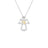The Roberto Coin GOLD TINY TREASURES DIAMOND ANGEL NECKLACE features a diamond-accented angel pendant with a gold heart on a fine silver chain, displayed against a white background.